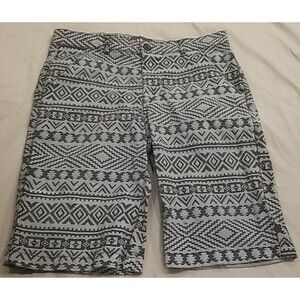 Krome Shorts Mens 34 Stretch Gray Chino Aztek Print Beach Outdoor Casual